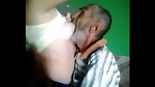 Young girl gets her boobs sucked by an older man